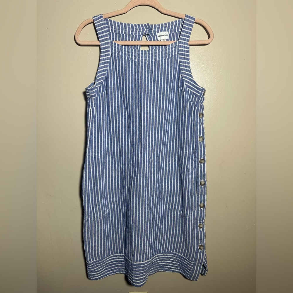 For Cynthia Linen Blend Nautical‎ Stripe Dress | Medium